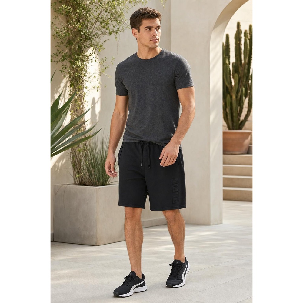 Puma Shorts Men's XL Black Fleece Sweat Athletic Lounge Embossed Logo